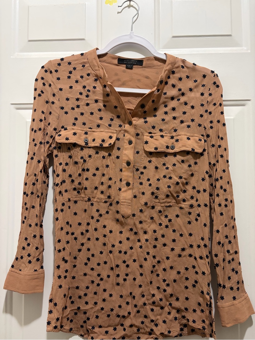 AllSaints Oana Stargazer Star Print Silk Blouse Sz 00